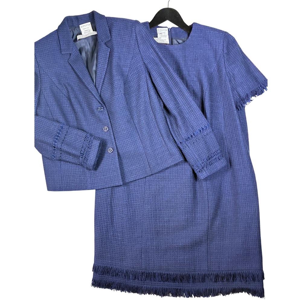 Ripetta‎ Luxury Italian Bouclé Shift Dress and Matching Jacket Blue XL